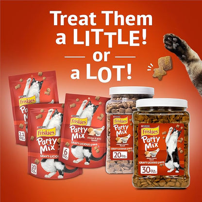 Purina Friskies Party Mix Gravy-Licious Crunch Chicken and Gravy Flavors Cat Treats - 30 oz Canister