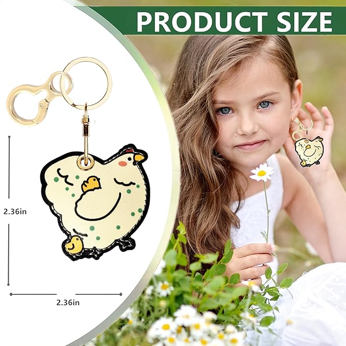 Leather Airtag Keychain Case Holder,Cute Protective Apple Air Tag Cover with Key Ring,Anti-Scratch Hidden Finder GPS Tracker Case for Wallet Keys,Bag,Pets,Backpack(ChickD)