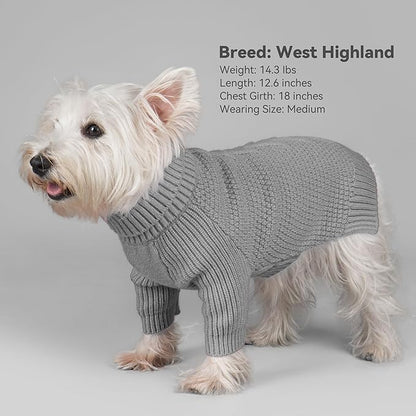 cyeollo Small Dog Sweater with Long Sleeves Turtleneck Knitted Warm Dog Clothes Puppy Sweaters for Small Dogs, Grey S