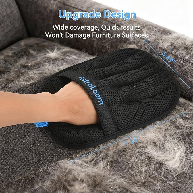 AstraLoom Pet Hair Removal Glove for Cats & Dogs,Reusable Electrostatic Pet Hair Remover Tool for Furniture, Carpet, Clothing, Car Seat (2PCS)