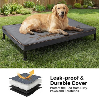 Veehoo Chew Proof Elevated Dog Bed, Indestructible Raised Dog Bed with Exclusive Cover, Washable Orthopedic Padded Pet Cot for Indoor & Outdoor, Medium Dog Bed 35" x 22", Dark Grey