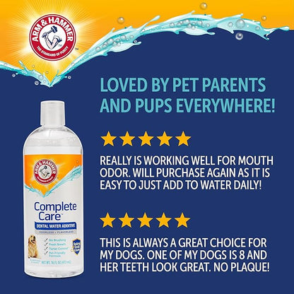 Arm & Hammer Dog Dental Water Additive Breath Freshener, Odorless Flavorless Oral Care Solution for Plaque and Tartar Control, Daily No Brush Dental Support for Dogs, 16 Fl Oz