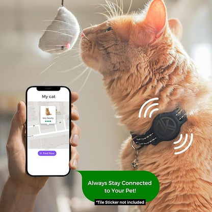 Tile Sticker Holder Cat Tracking Collar (2024) - Breakaway, Reflective Kitten Collar with Bell and Holding Case for Tile by Life360 (Purple)