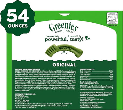 Greenies Veterinarian-Recommended Adult Natural Dental Dog Treats Regular Size, Dog Dental Chews, Original Flavor, 54 oz. Pack, 54 Count
