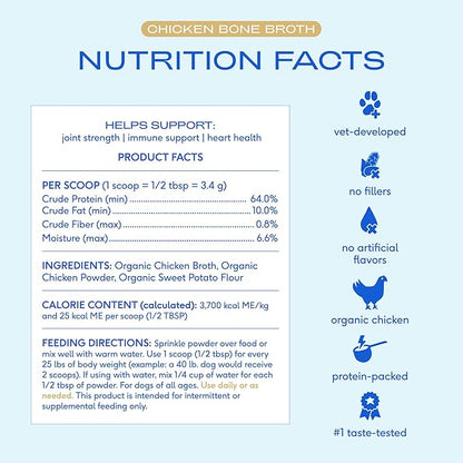 Native Pet Bone Broth for Dogs and Cats - Chicken Bone Broth Powder Dog Food Toppers for Picky Eaters - Provides Extra Nutrition for Joint Strength, Immune Support & Heart Health - 192 Scoops