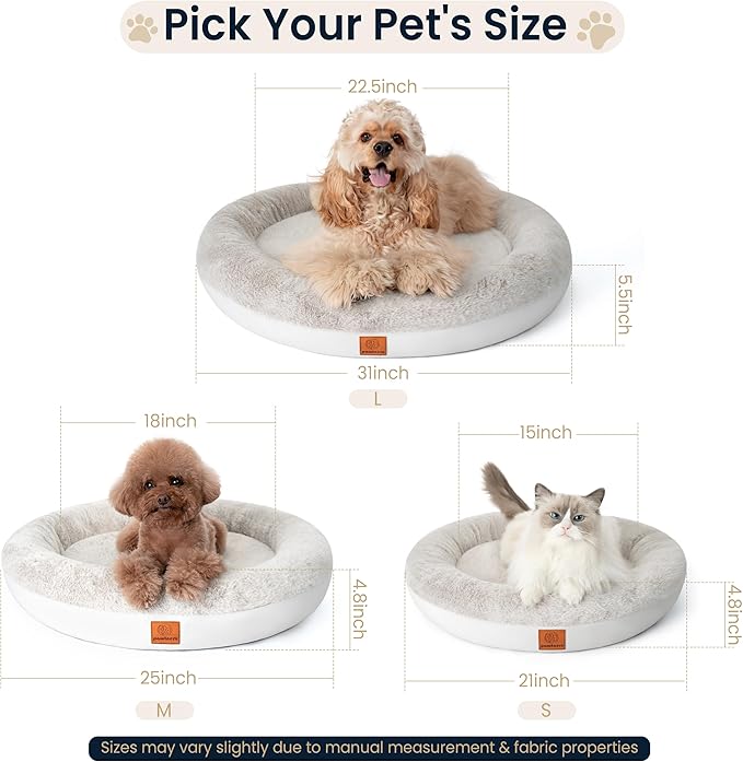 Round Donut Dog Bed – Luxury Orthopedic Dog Beds with Memory Foam – Calming Bolster Pet Bed, Water-Resistant, Washable Plush Cover, Zipper – Small, Medium, Large Dogs & Cats (31 Inches)