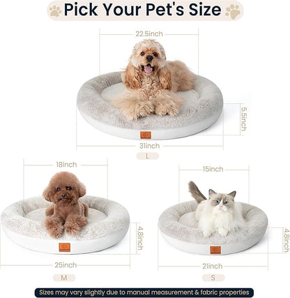 Round Donut Dog Bed – Luxury Orthopedic Dog Beds with Memory Foam – Calming Bolster Pet Bed, Water-Resistant, Washable Plush Cover, Zipper – Small, Medium, Large Dogs & Cats (31 Inches)