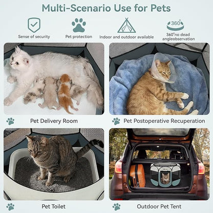 Siedihit Dog Cat Playpen, Puppy Pet Playpen Indoor for Small Dog Crate Tent Cage Outdoor, Portable Pop Up Dogs Enclosure Kennel with Carrying Case for Dogs/Cats/Rabbits(Grey, Small