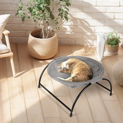 Elevated Cat Hammock Bed - Breathable Mesh & Powder-Coated Steel Frame, Detachable Machine Washable Pet Bed with Anti-Slip Pads, Indoor/Outdoor Use, Easy Tool-Free Assembly
