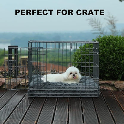 Bedfolks Waterproof Dog Crate Bed, Plush Pad With Removable Cover, Faux Fur for Small Dogs and Cats, Fluffy Washable Kennel Bed 17"x12", Solid Dark Grey
