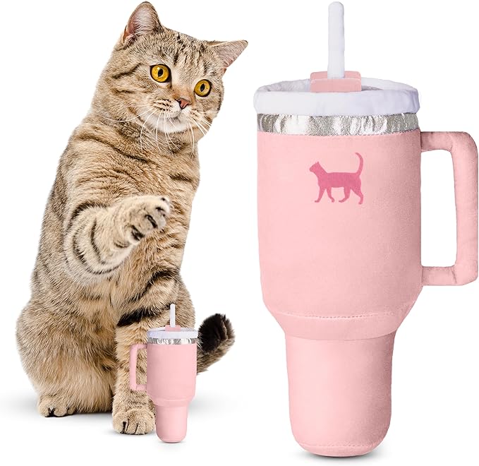 PUPROAR Kitty Cup Catnip Toy - Easter & Birthday Cat Gift Toy with Catnip & Crinkle, Funny Gift for Girl Indoor Kitten (Pink Peach Dust)