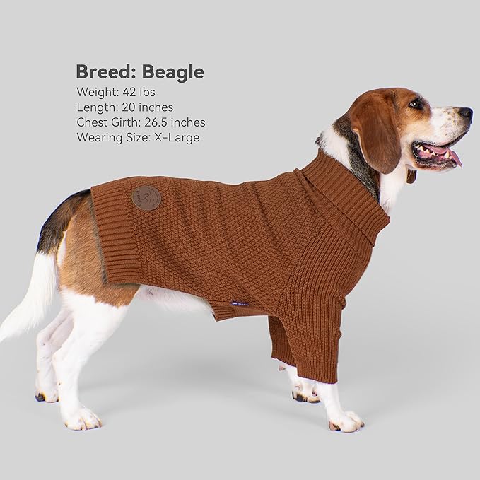 cyeollo Dog Sweaters for Medium Dogs Boy, Stretchy Warm Turtleneck Doggy Clothes for Fall Winter, Thermal Knit Pet Apparel with Sleeves, Brown XL