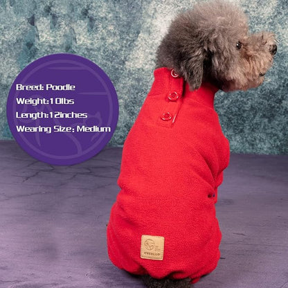 cyeollo Dog Pajamas Turtleneck Thermal Dog Pjs Fleece Stretch Jumpsuits Warm Pet Clothes Doggie Outfits for Small Dogs Color Red