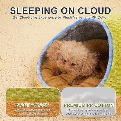 Jiupety Cute Cat Beds for Indoor Cats, Cat Cave Bed for Kittens, Hideaway Cat House for Cat & Small Dog with Anti-Slip Bottom, Washable Removable Cushion, L(19"x17"x16"), Green