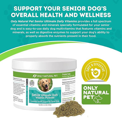 Only Natural Pet Senior Ultimate Daily Canine Vitamin Supplement for Dogs Complete Holistic Health Support - Made in USA, 5.3 oz Turkey Flavored Powder