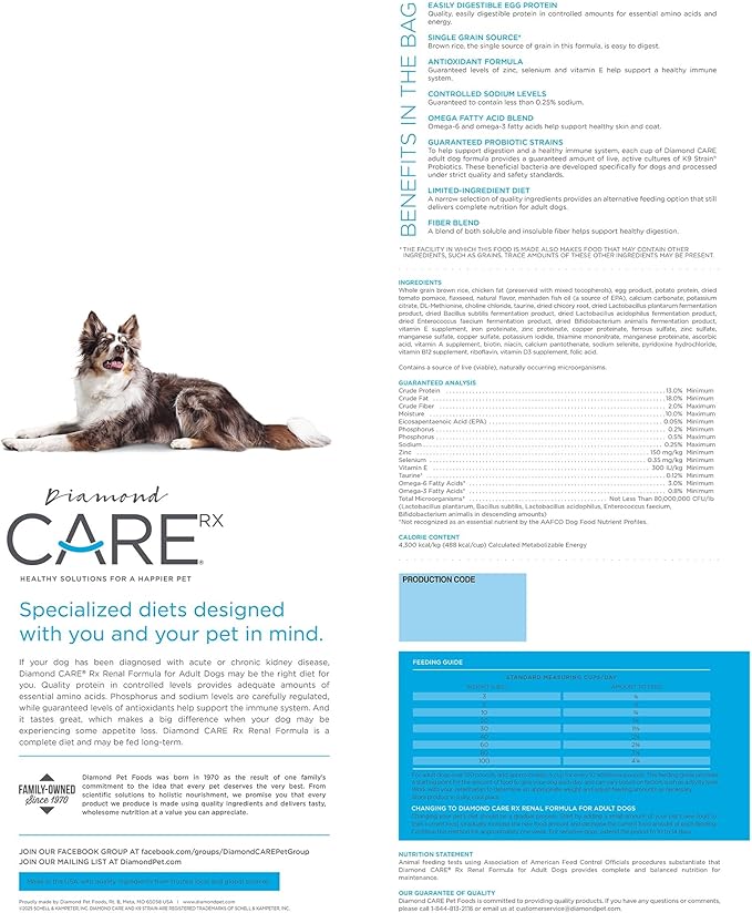 DIAMOND CARE Dry Dog Food Renal 25lb