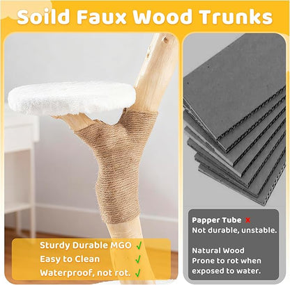 COSIEST 30.7" Modern Cat Tree for Indoor Cats, Sturdy Cat Tower with Scratching Post, Hanging Balls & MGO Trunks, Cat Condo with Woven Basket, Cute Aesthetic Cat Tree for Cats & Kittens, White