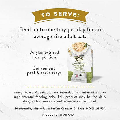 Fancy Feast Purina Appetizers Grain Free Wet Cat Food Complement White Meat Chicken Appetizer in a Savory Tuna Broth Cat Food Topper - 1.1 oz. Trays,(Pack of 20)