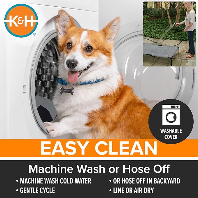 K&H Outdoor Elevated Dog Bed - Cooling Raised Dog Bed for Medium & Large Pets, Breathable Mesh Hammock Design, Indoor/Outdoor Washable Cover, Portable Metal Frame, Green, Large 42x30in