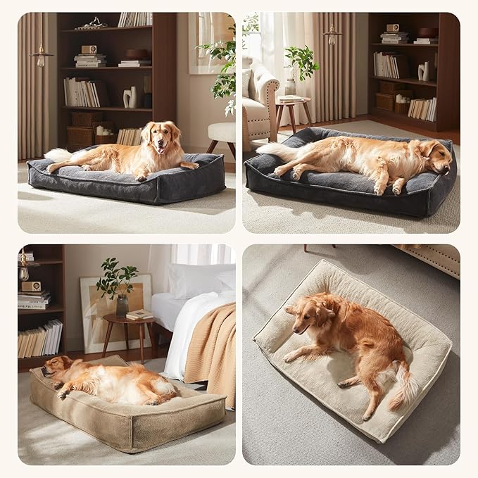 FURTIME XXL Orthopedic Dog Beds Large Sized Dog, Extra Thick Supportive Comfort Pet Sofa, Ergonomic Slant Dog Couch Bed with Removable Washable Cover, Ultra Soft Surface & Non-Slip Bottom, Grey, 48"