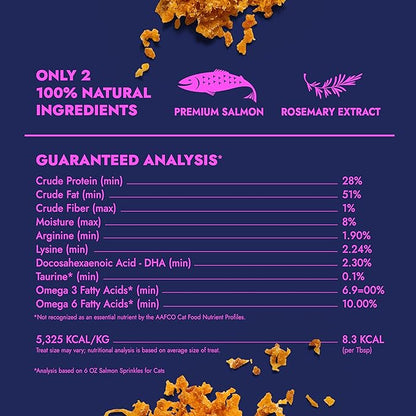 Finfare Freeze Dried Cat Food Toppers, Salmon Sprinkles, Grain Free Meal Toppers for Cats to Support Taste & Nutrition - High Protein & Omega-3s, Crafted in USA, 6oz