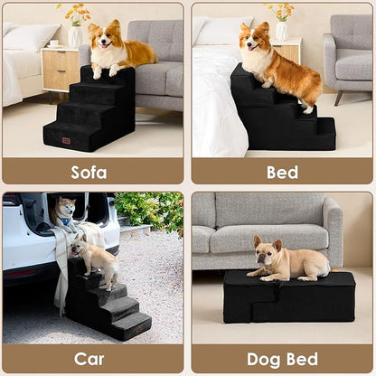 EHEYCIGA Dog Stairs for Small Dogs 13.5" H, 3-Step Dog Steps for Couch Sofa and Chair, Pet Steps for Medium Cats, Non-Slip Balanced Pet Ramp Indoor, Black