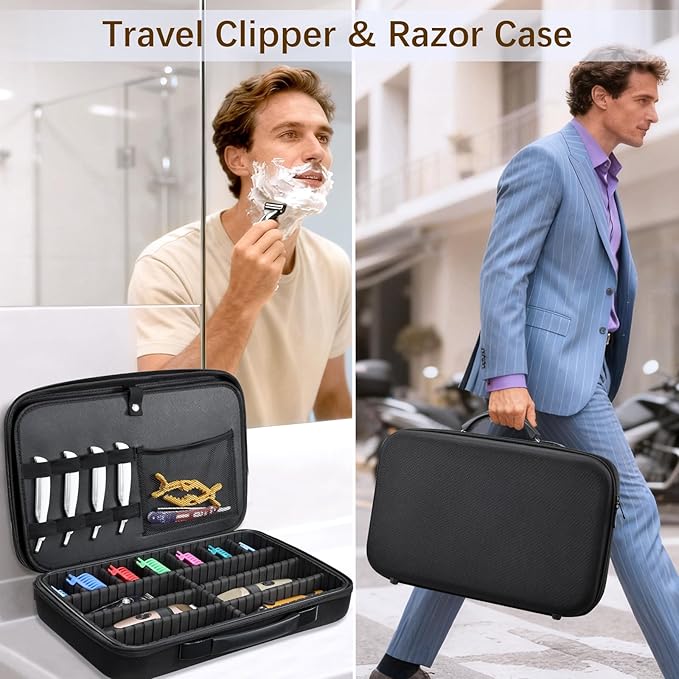 Yueieoun Barber Clippers Case for Travel, 17-inch X-Large Hair Cutting Supplies Bag for Groomer, Trimmer Razor Storage Case for Men, Pet Grooming Kits Organizer for Ufree/for Wahl/for Andis - Black
