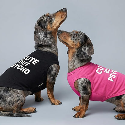 Fitwarm Cute But Psycho Dog Shirt, Summer Clothes for Small Dogs Boy Girl, Funny Pet Outfit, Black, White, Large
