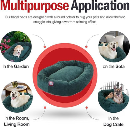 Majestic Pet 52 Inch Micro Velvet Calming Dog Bed Washable – Cozy Soft Round Dog Bed with Spine for Head Support - Fluffy Donut Puppy Mat 52x35x11 (inch) X- Large – Marine (2025)