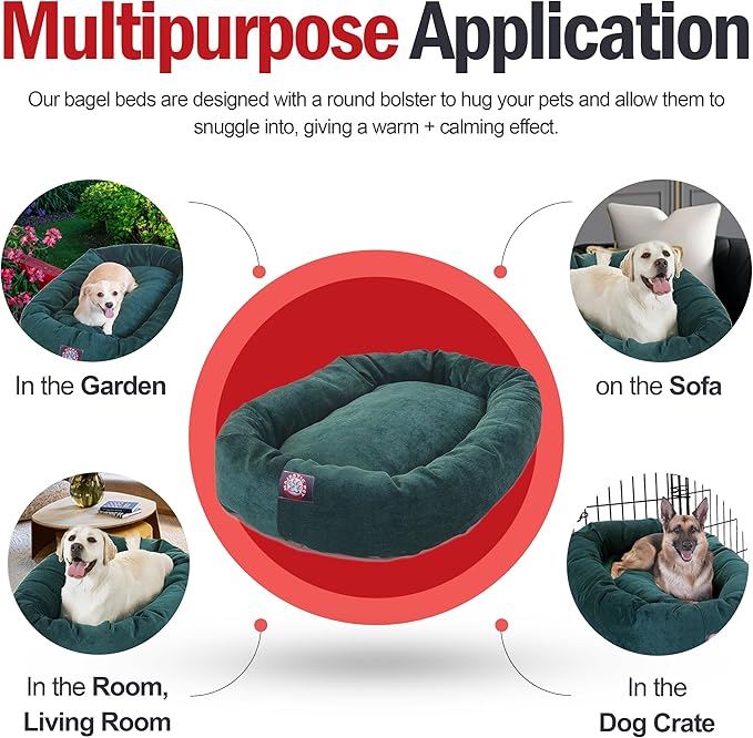 Majestic Pet 52-Inch Calming Donut Dog Bed – XL Washable Round Pet Bed with Micro Velvet – Orthopedic Spine Support for Head & Neck – Soft Fluffy Cuddler for Extra Large Dogs, 52x35x11, Marine