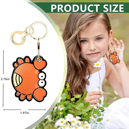 Leather Airtag Keychain Case Holder,Cute Protective Apple Air Tag Cover with Key Ring,Anti-Scratch Hidden Finder GPS Tracker Case for Wallet Keys,Bag,Pets,Backpack(Crab)