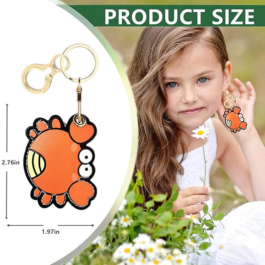 Leather Airtag Keychain Case Holder,Cute Protective Apple Air Tag Cover with Key Ring,Anti-Scratch Hidden Finder GPS Tracker Case for Wallet Keys,Bag,Pets,Backpack(Crab)