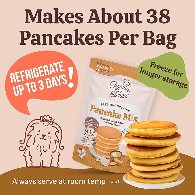 Rondi's Kitchen Organic Dog Pancake Mix - Natural Healthy Treat for All Dogs - Superfood Snack Made with Human-Grade Ingredients - Makes About 38 Pancakes - Chicken & Sweet Potato with Bone Broth