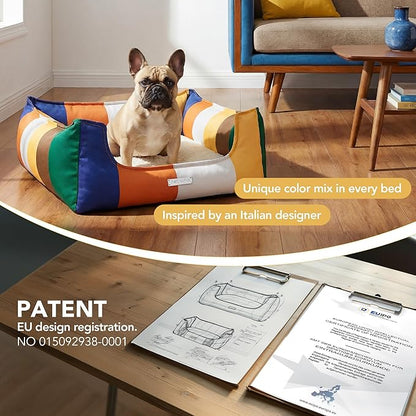 PETNOVO Dog Bed Small Dogs – Removable Washable Cover, Reversible Fleece Cushion, Non-Slip Bottom, Colorful Rainbow Pattern, Gift Box, 25.6 × 17.7 × 7.1 in