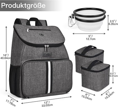 BAGLHER丨Dog Travel Bag, Airline Approved Pet Supplies Backpack, Dog Travel Backpack Accessories Set with 2 Silicone Collapsible Bowls and 2 Food Baskets, Gray