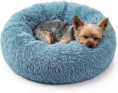Extra Small Dog Bed 19 Inch,Calming Donut Puppy Bed,Ultra Soft Faux Fur Round Dog Bed for Chihuahua Yorkie Maltese Pomeranian,Blue