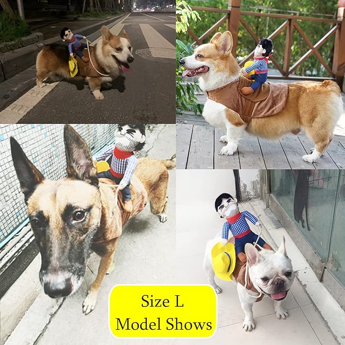 SEIS Pet Riding Costume Novelty Pet Supplies Cowboy Rider Horse Riding Designed Dog Apparel Party Dressing up Clothing Halloween (L)