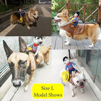 SEIS Pet Riding Costume Novelty Pet Supplies Cowboy Rider Horse Riding Designed Dog Apparel Party Dressing up Clothing Halloween (L)