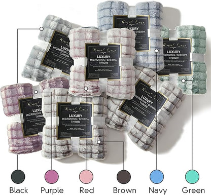 Royal Luxe Micromink Sherpa Throw Blanket for Couch, Fluffy Plush Reversible Throw Blanket for Sofa Bed Chair Room Decor - Luxury Soft Cozy Gifts for Women, 50 x 60 Inches, Purple