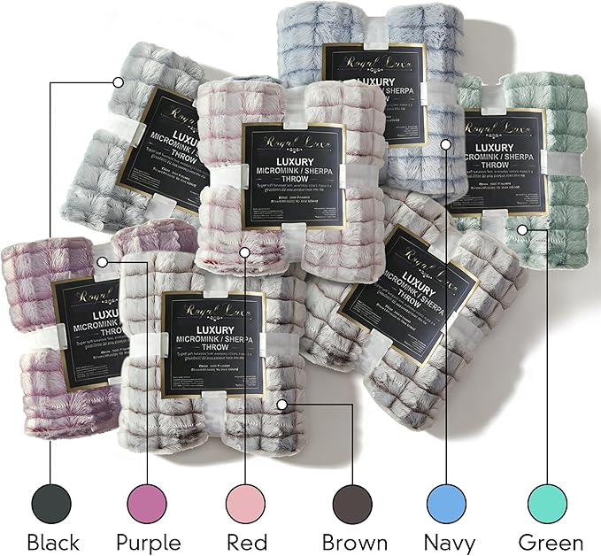 Royal Luxe Micromink Sherpa Throw Blanket for Couch, Fluffy Plush Reversible Throw Blanket for Sofa Bed Chair Room Decor - Luxury Soft Cozy Gifts for Women, 50 x 60 Inches, Brown