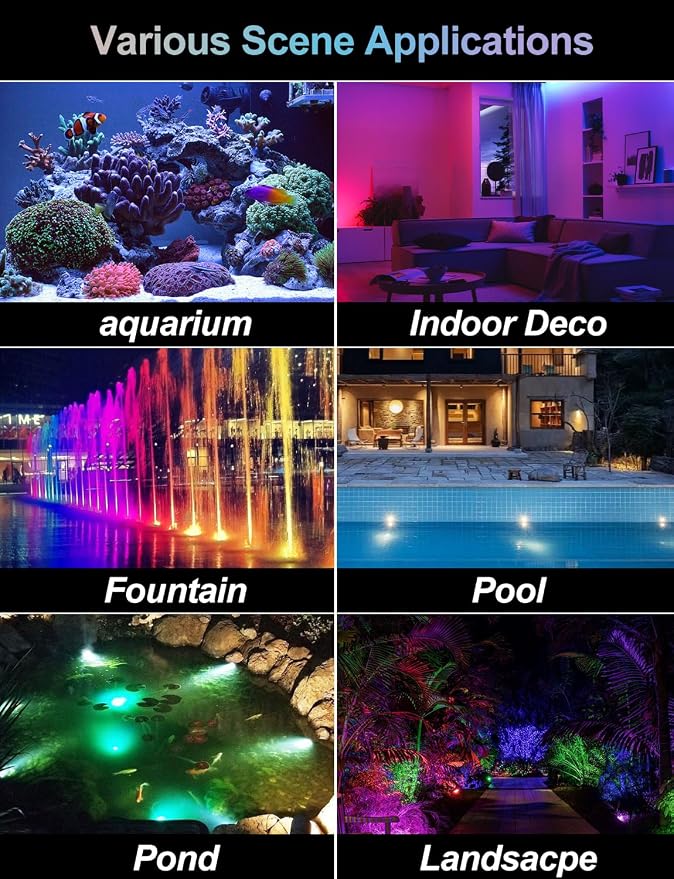RGB Underwater Pond Lights,Super Bright 18 LED Submersible Fountain Lights, Bluetooth APP Control IP68 Waterproof Color Changing Spotlights for Fish Aquarium Tank Yard Garden Pool(Set of 10)