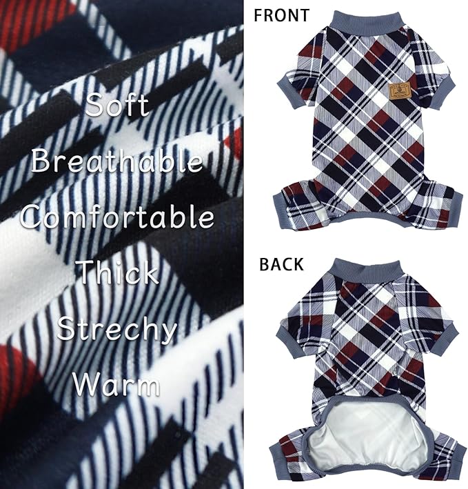 XPUDAC Dog Pajamas Soft Strechy Plaid Doggie Clothes for Small Medium Girl Boy Cat Apparel-2XL