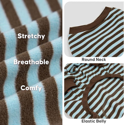 KYEESE Dog Pajamas, Warm Dogs PJS with 4 Legs, Comfy Pet Onesie Pets Sleepwear, Soft Pets Jumpsuit, Stretchy Fleece Pet Clothes Dog Pajamas for Small Dogs, Blue Striped, XL