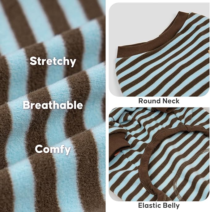 KYEESE Dog Pajamas, Soft Fleece Pets Jumpsuit Pets Sleepwear, Stretchy Dog Pajamas Medium Size Dogs, Comfy Dogs PJS with 4 Legs, Lightweight Pet Clothes Pet Onesie, Blue Striped, 2XL