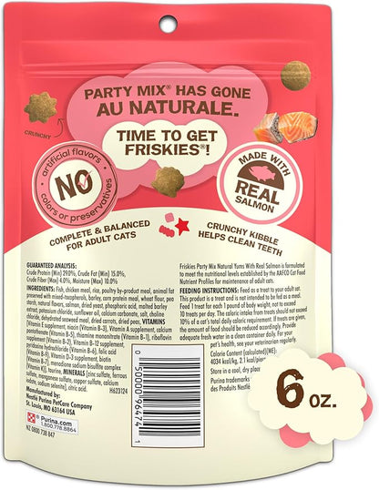 Purina Friskies Natural Cat Treats, Party Mix Natural Yums With Real Salmon and Vitamins, Minerals & Nutrients - (Pack of 6) 6 oz. Pouches