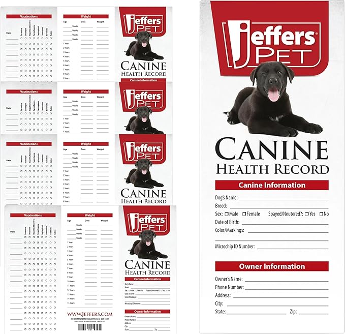 Jeffers Canine Health Records, Five Pack - Health Tracker & Monitor Logbook for Vaccinations, Treatment and Wellness, Includes Owner Info, Veterinary Record Keeper, Dog Care Organizer