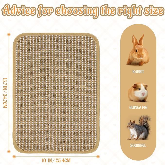 Rabbit Scratching Pad, Sisal Scratching Pad for Bunny, Guinea Pig, Cat. Resting Mats for Cages, Forage Grass Mat Indoor Essentials Accessories (3PCS)