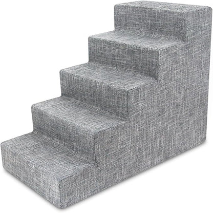 Best Pet Supplies Dog Stairs & Steps - Foam Steps for Small Dogs & Cats, Non-Slip Indoor Balanced Pet Step Support, Dog Ramp, No Assembly, Ash Gray Linen, 5-Step (22.5-inch Height)