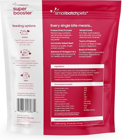 smallbatch Freeze Dried Dog Treats, Superfood Food Topper Beef Bites for Dogs & Cats, Probiotics, Organic Ingredients, High Protein, Grain Free Healthy Treat Food Topper, Made in the USA, 7 oz Bag