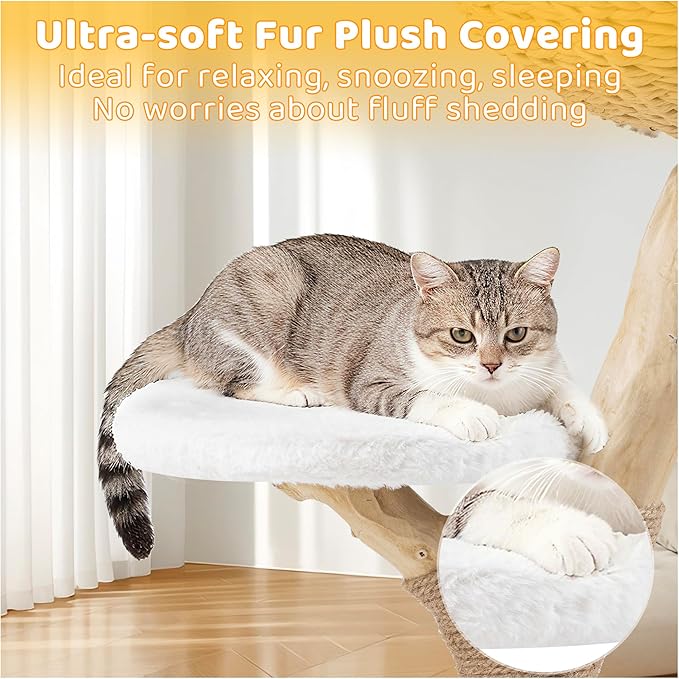 COSIEST 30.7" Modern Cat Tree for Indoor Cats, Sturdy Cat Tower with Scratching Post, Hanging Balls & MGO Trunks, Cat Condo with Woven Basket, Cute Aesthetic Cat Tree for Cats & Kittens, White